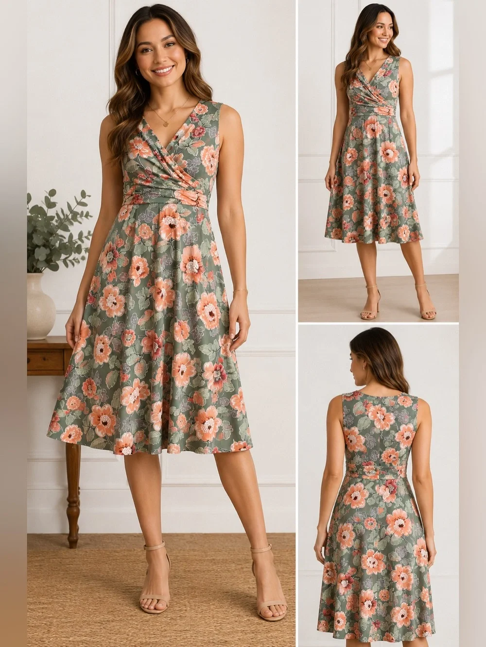 lands end green dress Lands' | Dresses | End Floral Faux Wrap Sage Sleeveless Size S 68 Sleeping Beauty